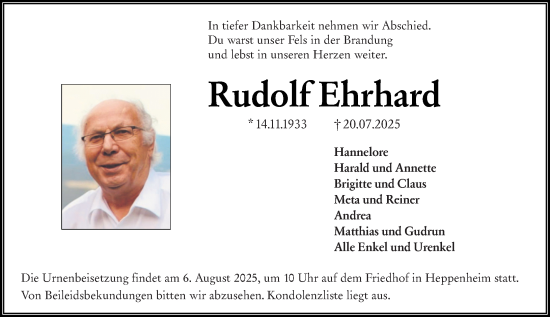 Traueranzeige von Rudolf Ehrhard von Starkenburger Echo