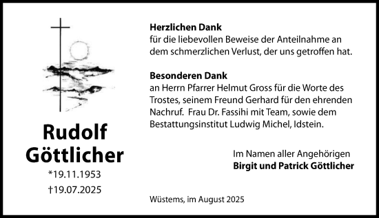 Traueranzeige von Rudolf Göttlicher von Camberger Anzeiger