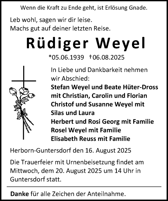 Traueranzeige von Rüdiger Weyel von Dill Block