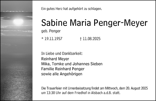 Traueranzeige von Sabine Maria Penger-Meyer von Darmstädter Echo