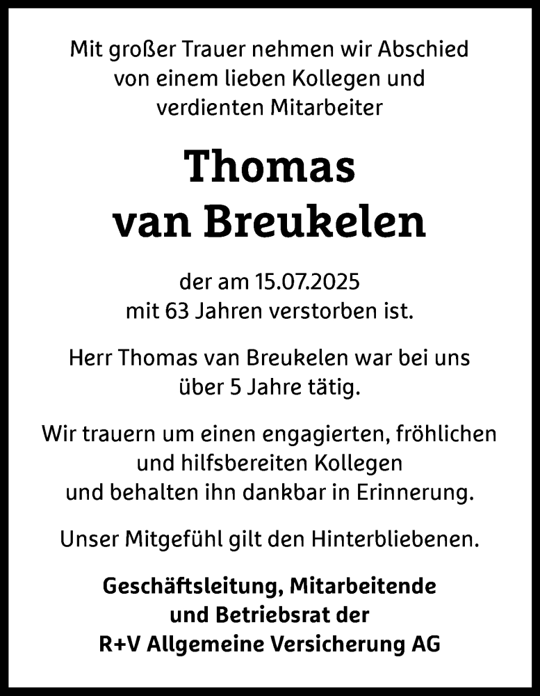  Traueranzeige für Thomas van Breukelen vom 02.08.2025 aus Wiesbadener Kurier