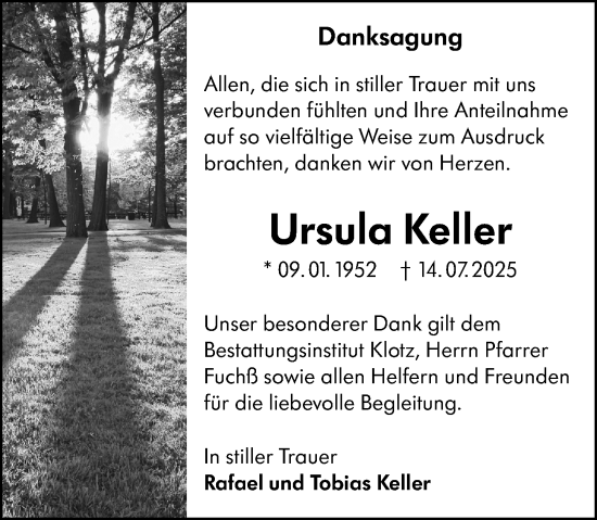 Traueranzeige von Ursula Keller von Weilburger Tageblatt
