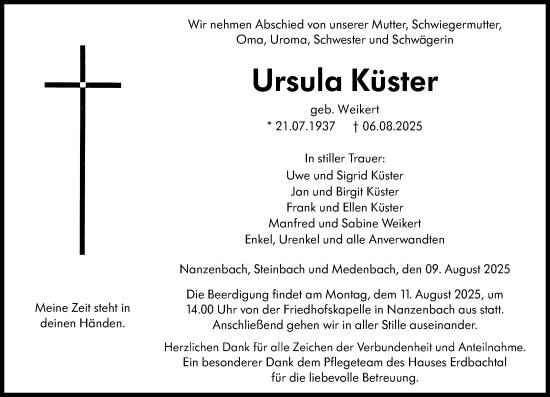 Traueranzeige von Ursula Küster von Dill Block