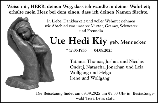Traueranzeige von Ute Hedi Kiy von Wiesbadener Kurier