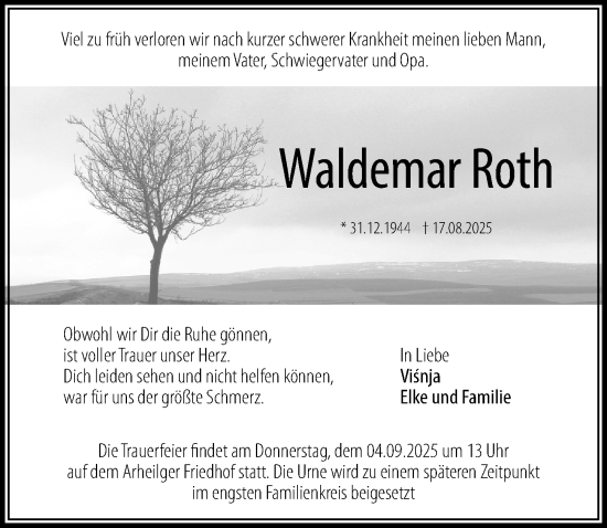 Traueranzeige von Waldemar Roth von Darmstädter Echo