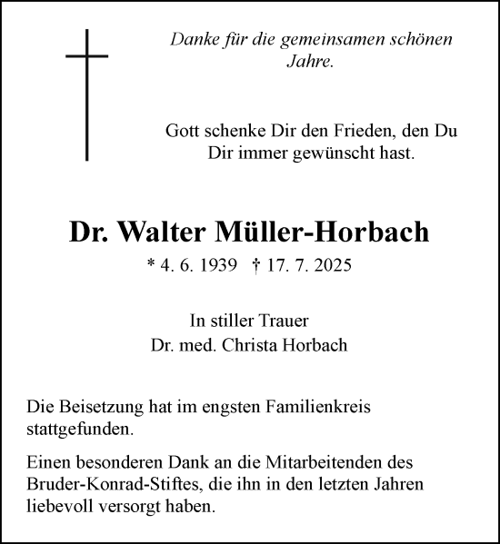 Traueranzeige von Walter Müller-Horbach von Allgemeine Zeitung Mainz