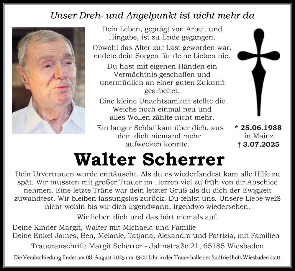  Traueranzeige für Walter Scherrer vom 02.08.2025 aus Wiesbadener Kurier