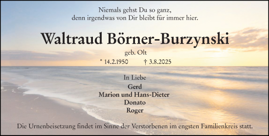 Traueranzeige von Waltraud Börner-Burzynski von Odenwälder Echo