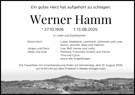Traueranzeige von Werner Hamm von Darmstädter Echo