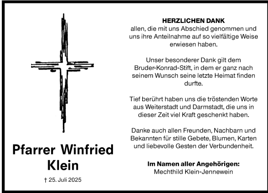 Traueranzeige von Winfried Klein von Allgemeine Zeitung Mainz