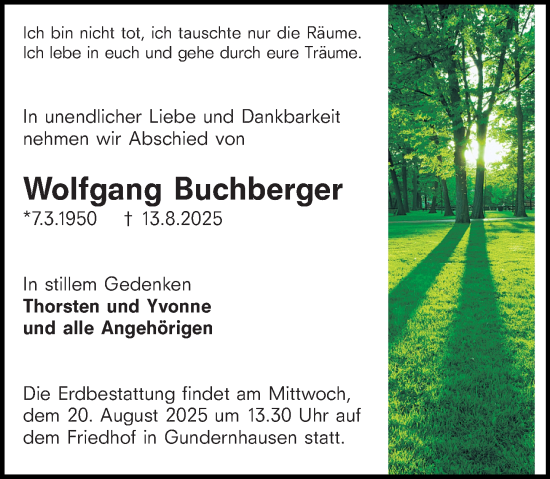 Traueranzeige von Wolfgang Buchberger von Darmstädter Echo