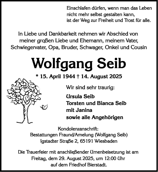 Traueranzeige von Wolfgang Seib von Wiesbadener Kurier