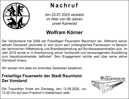 Traueranzeige von Wolfram Körner von Rüsselsheimer Echo