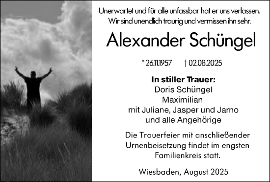 Traueranzeige von Alexander Schüngel von Wiesbadener Kurier