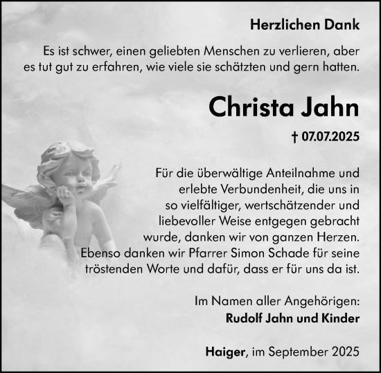 Traueranzeige von Christa Jahn von Dill Block