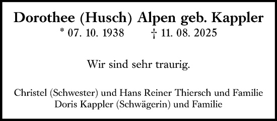 Traueranzeige von Dorothee Alpen von Darmstädter Echo