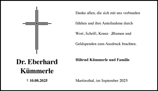 Traueranzeige von Eberhard Kümmerle von Wiesbadener Kurier