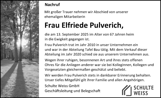 Traueranzeige von Elfriede Pulverich von Dill Block