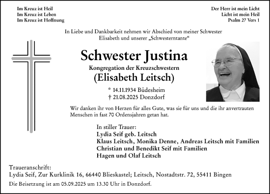Traueranzeige von Elisabeth Leitsch von Binger-/Ingelheimer Wochenblatt