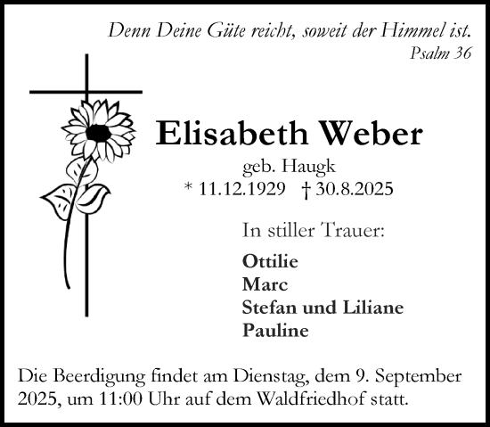 Traueranzeige von Elisabeth Weber von Darmstädter Echo
