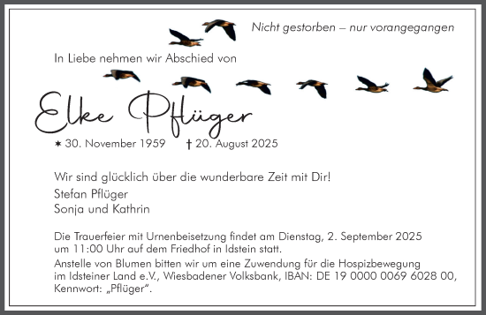 Traueranzeige von Elke Pflüger von Idsteiner Land/Untertaunus
