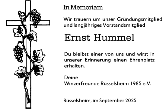Traueranzeige von Ernst Hummel von Rüsselsheimer Echo