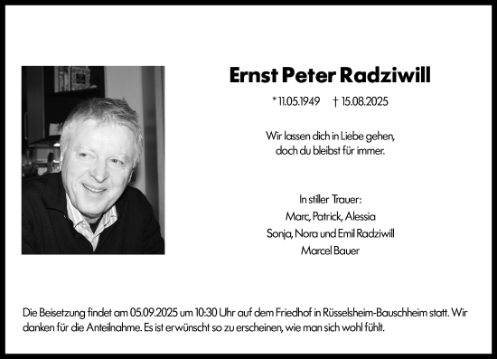 Traueranzeige von Ernst Peter Radziwill von Rüsselsheimer Echo