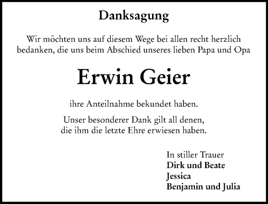 Traueranzeige von Erwin Geier von Groß-Gerauer Echo