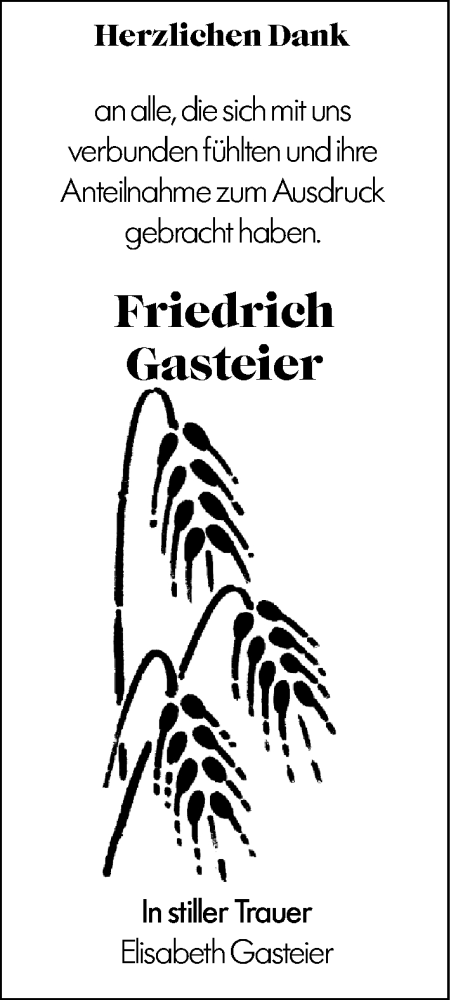 Traueranzeige von Friedrich Gasteier von Allgemeine Zeitung Mainz