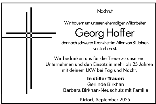 Traueranzeige von Georg Hoffer von Wetzlarer Neue Zeitung