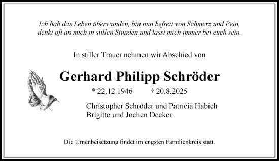 Traueranzeige von Gerhard Philipp Schröder von Wiesbadener Kurier