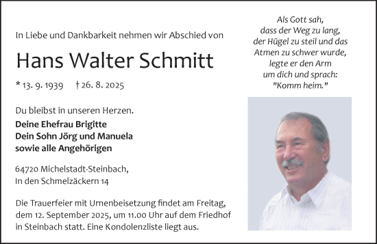 Traueranzeige von Hans Walter Schmitt von Odenwälder Echo