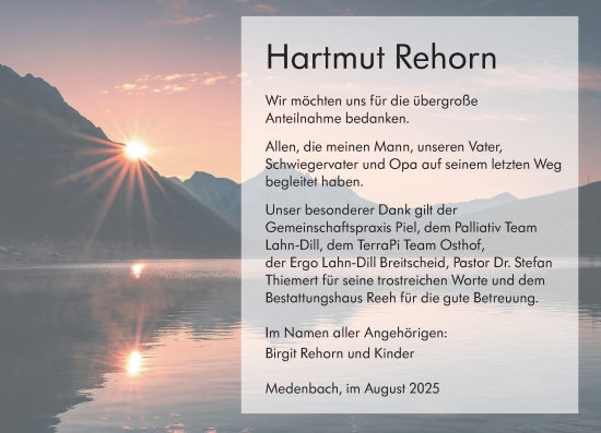 Traueranzeige von Hartmut Rehorn von Dill Block