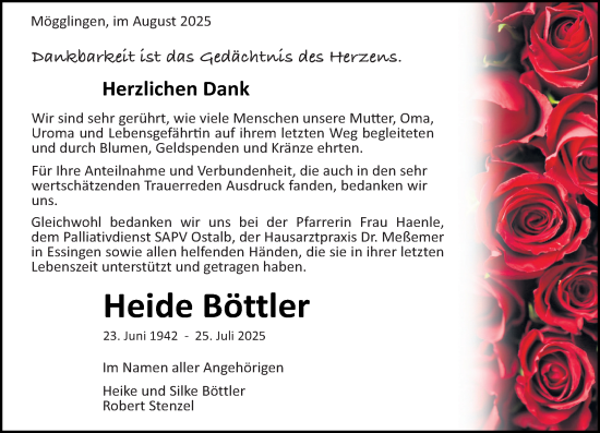 Traueranzeige von Heide Böttler von Rüsselsheimer Echo