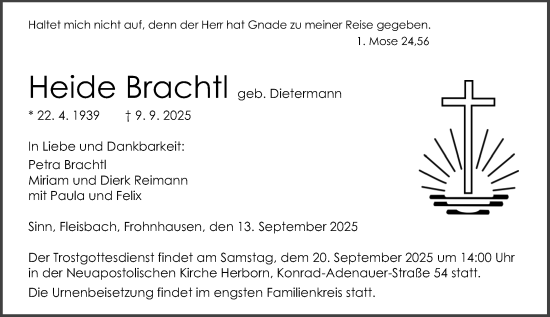 Traueranzeige von Heide Brachtl von Dill Block