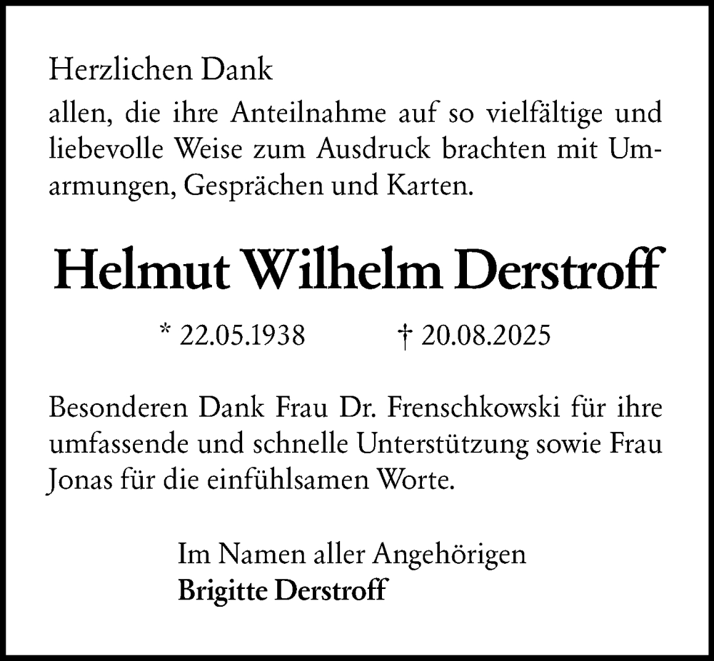  Traueranzeige für Helmut Wilhelm Derstroff vom 27.09.2025 aus Allgemeine Zeitung Rheinhessen-Nahe