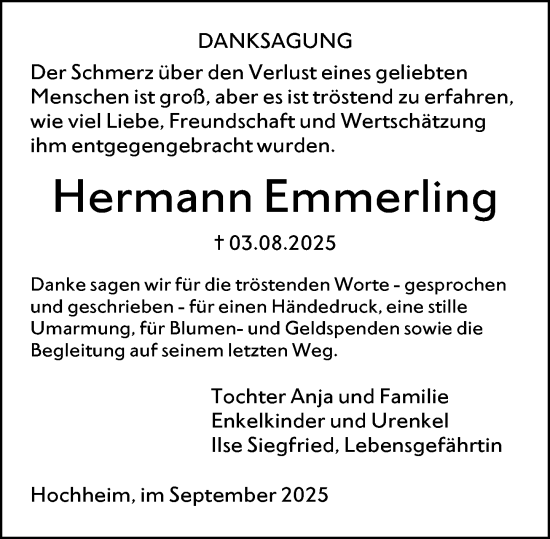 Traueranzeige von Hermann Emmerling von Hochheimer Zeitung