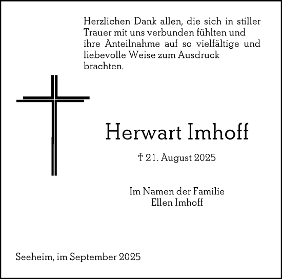 Traueranzeige von Herwart Imhoff von Darmstädter Echo