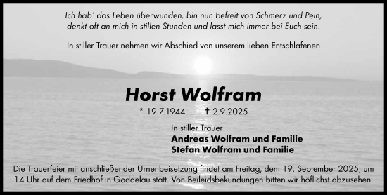 Traueranzeige von Horst Wolfram von Darmstädter Echo