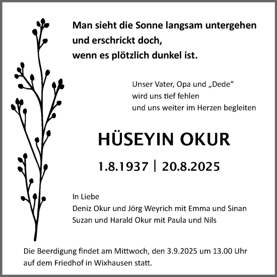 Traueranzeige von Hüseyin Okur von Darmstädter Echo