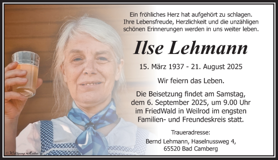 Traueranzeige von Ilse Lehmann von Camberger Anzeiger
