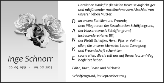 Traueranzeige von Inge Schnorr von Wetzlarer Neue Zeitung