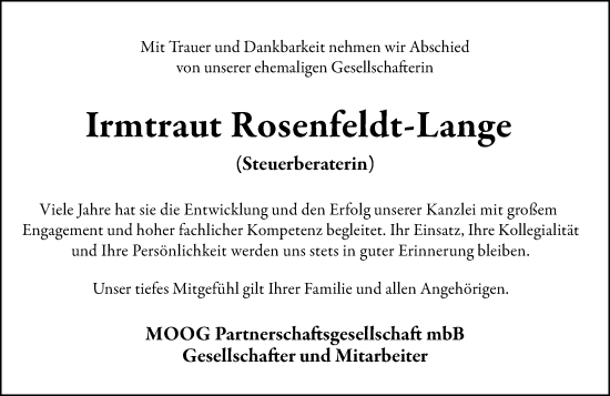 Traueranzeige von Irmtraud Rosenfeldt-Lange von Darmstädter Echo