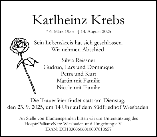 Traueranzeige von Karlheinz Krebs von Wiesbadener Kurier