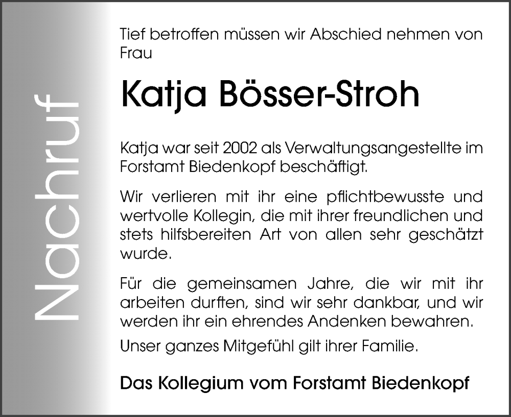  Traueranzeige für Katja Bösser-Stroh vom 17.09.2025 aus Hinterländer Anzeiger