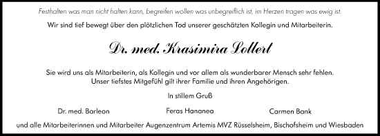 Traueranzeige von Krasimira Lollert von Rüsselsheimer Echo