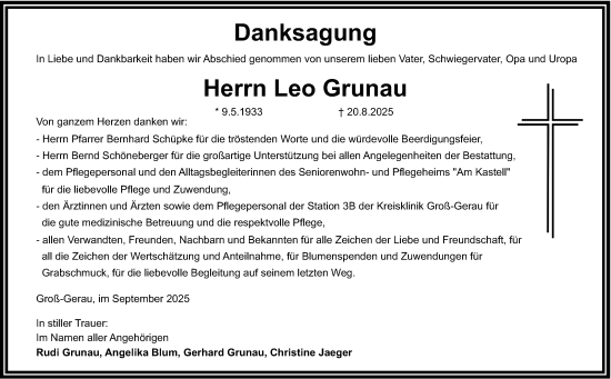 Traueranzeige von Leo Grunau von Groß-Gerauer Echo