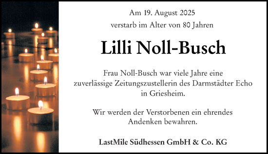 Traueranzeige von Lilli Noll-Busch von Darmstädter Echo