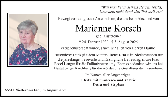 Traueranzeige von Marianne Korsch von Camberger Anzeiger