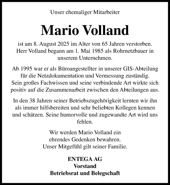 Traueranzeige von Mario Volland von Odenwälder Echo